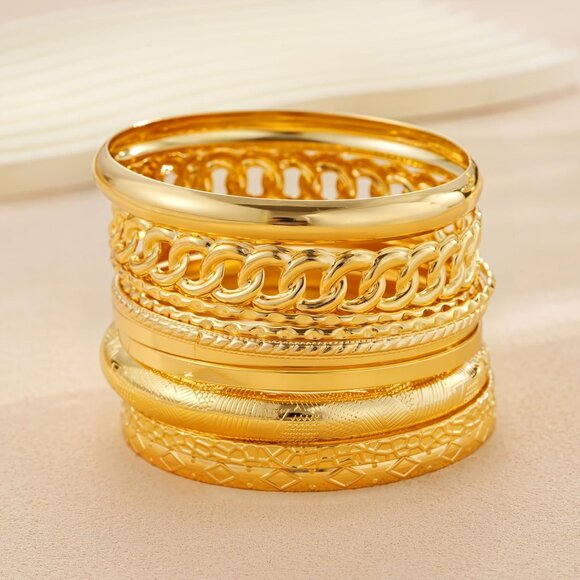 Brass Chunky Gold Bangles Set, 14K Gold Plated - Customizable for Every Occasion - Picture 8 of 9
